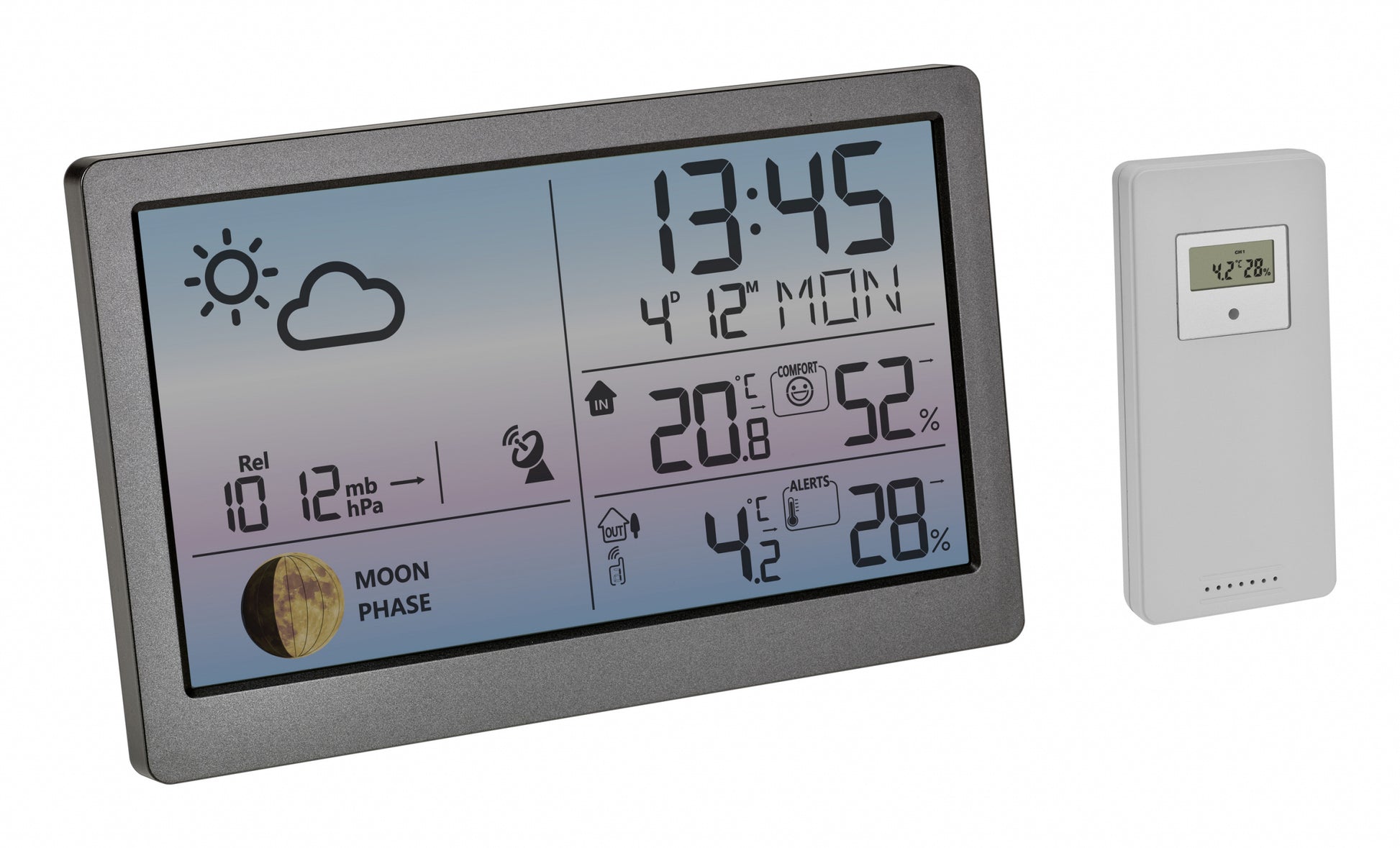 TFA-Dostmann TFA Dostmann Luna Sky – Wetterstation, Funk (433 MHz), innen/aussen, Thermometer & Hygrometer – Silber