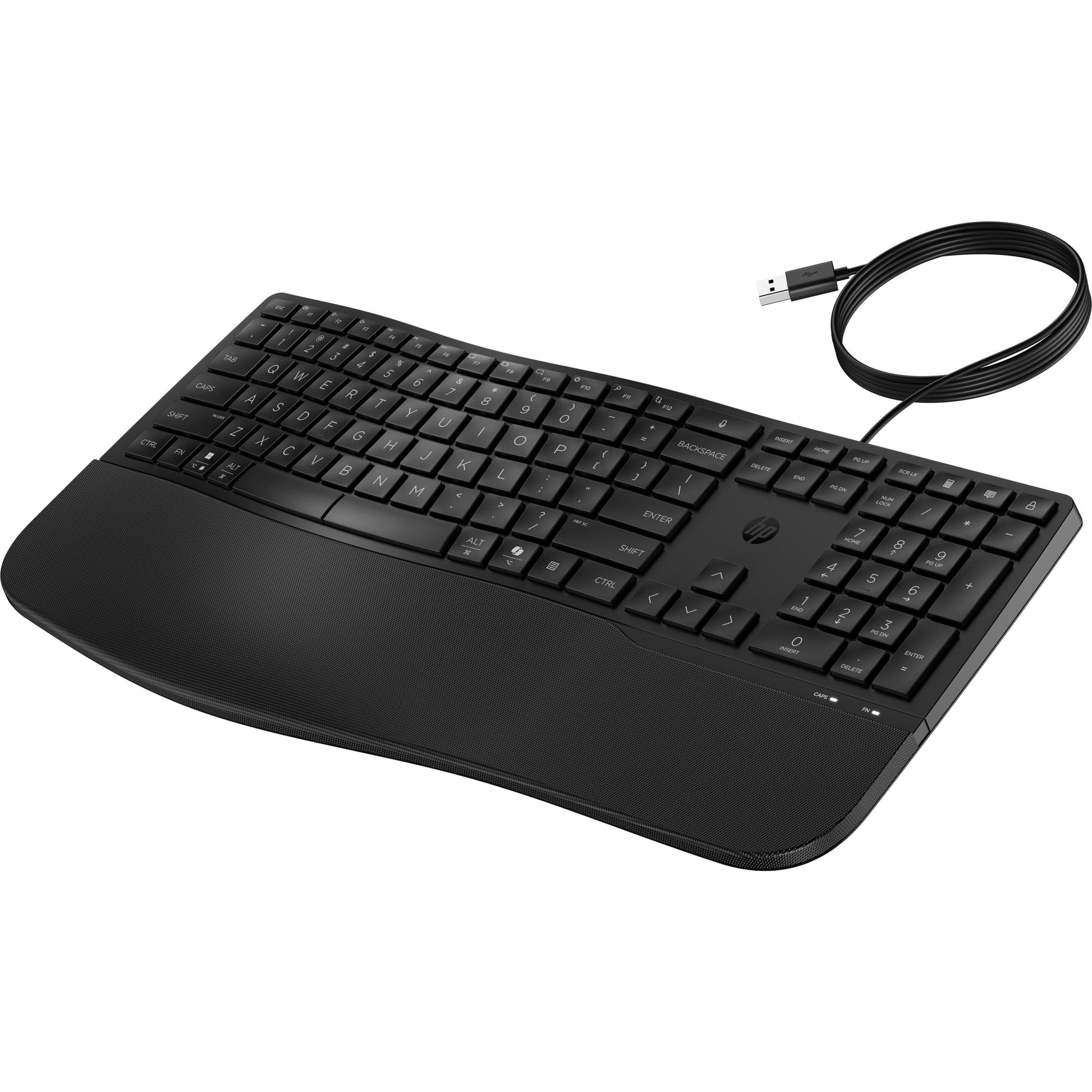 HP 485 Comfort – Tastatur – Membran, kabelgebunden, USB-A – mit Handballenauflage – Schwarz