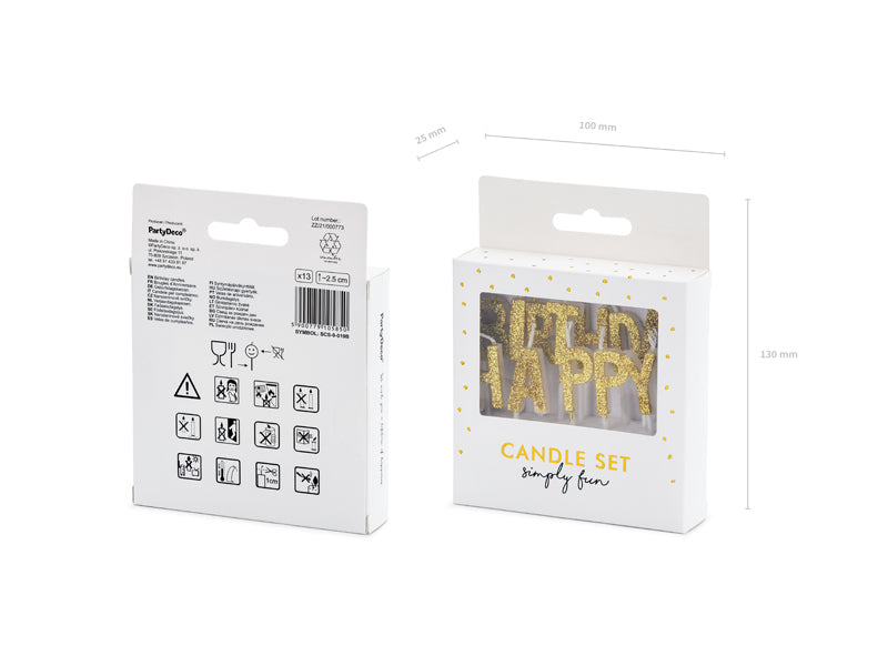 PartyDeco Geburtstagskerzen Buchstaben – Gold – 2,5 cm – 13 Stk
