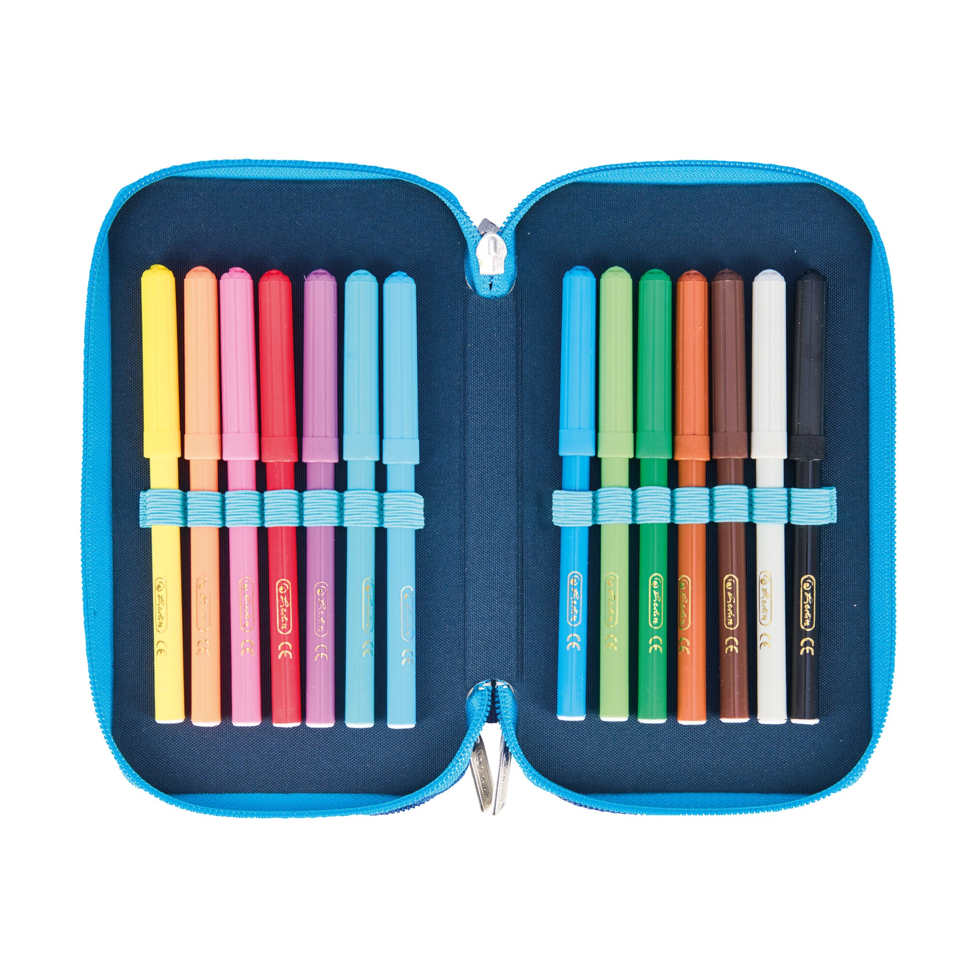 Herlitz TriCase – Schüleretui, 3 Klappen, gefüllt (31-teilig), Jungle Safari, Blau, 19 × 11,5 × 7 cm