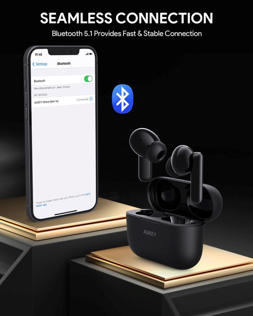 AUKEY Move Earbuds ANC EP-M1 NC – True Wireless In-Ear Kopfhörer – Bluetooth, IPX5 – Schwarz – bis 24 h