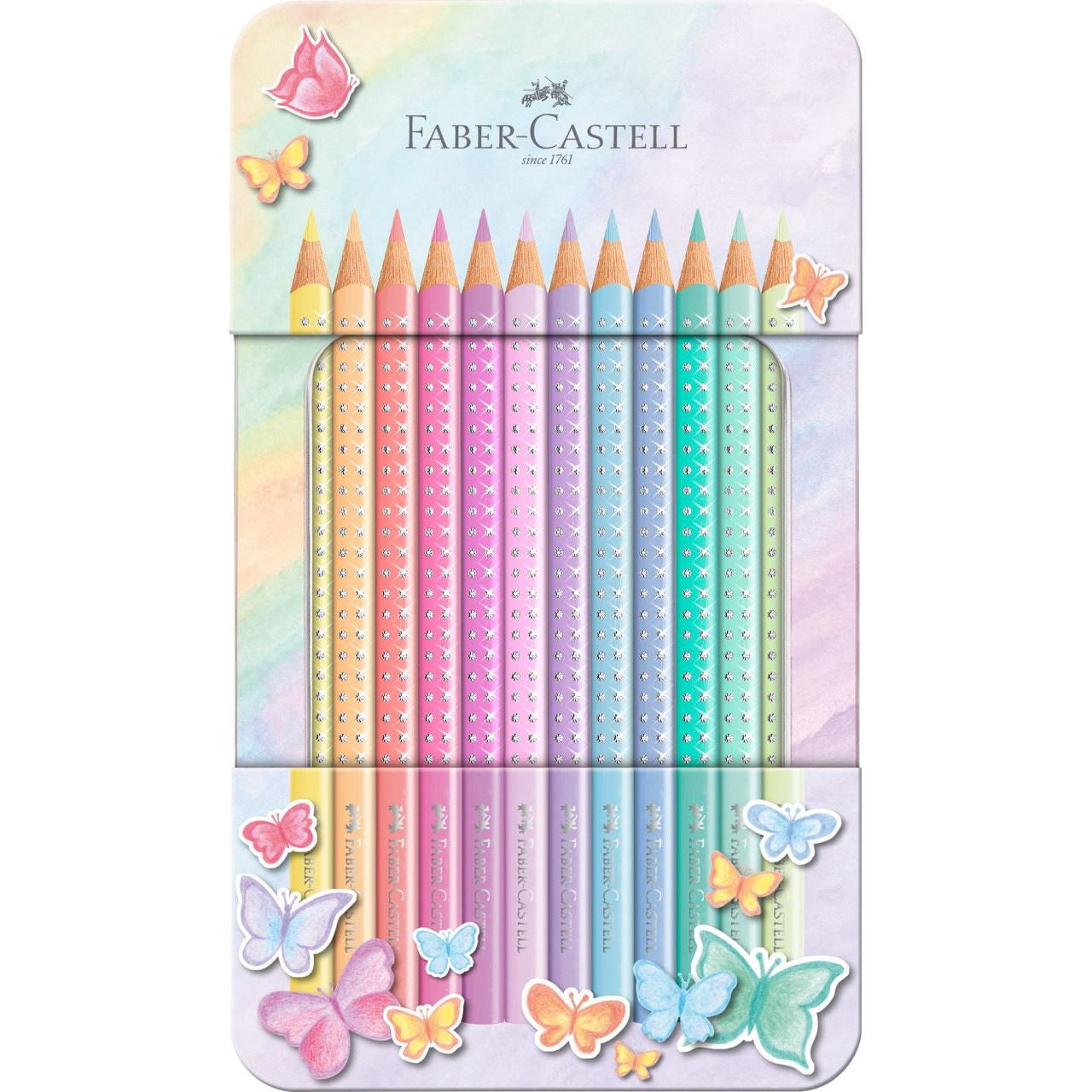 Faber-Castell Aquarellfarbstifte Grip Sparkle – 12 Farben, im Metalletui, Ø 3 mm, dreikantig, FSC