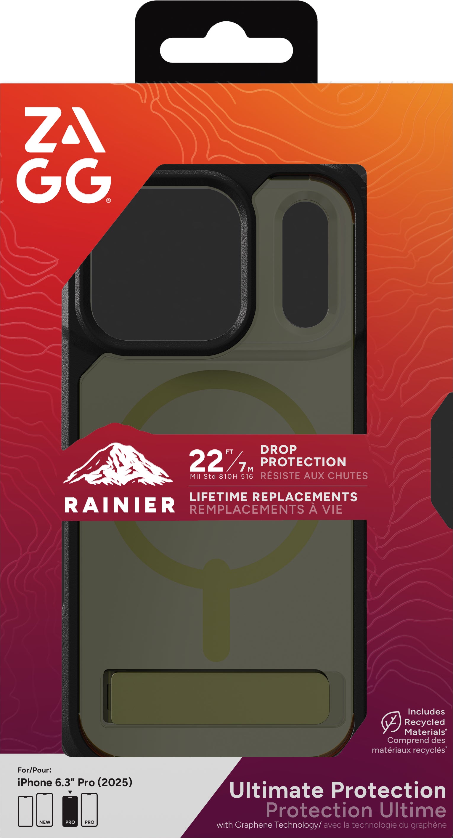 ZAGG Rainier Snap – Backcover – für Apple iPhone 17 Pro, mit Ständer, Graphen, Grün, bis 7 m Sturzsicher