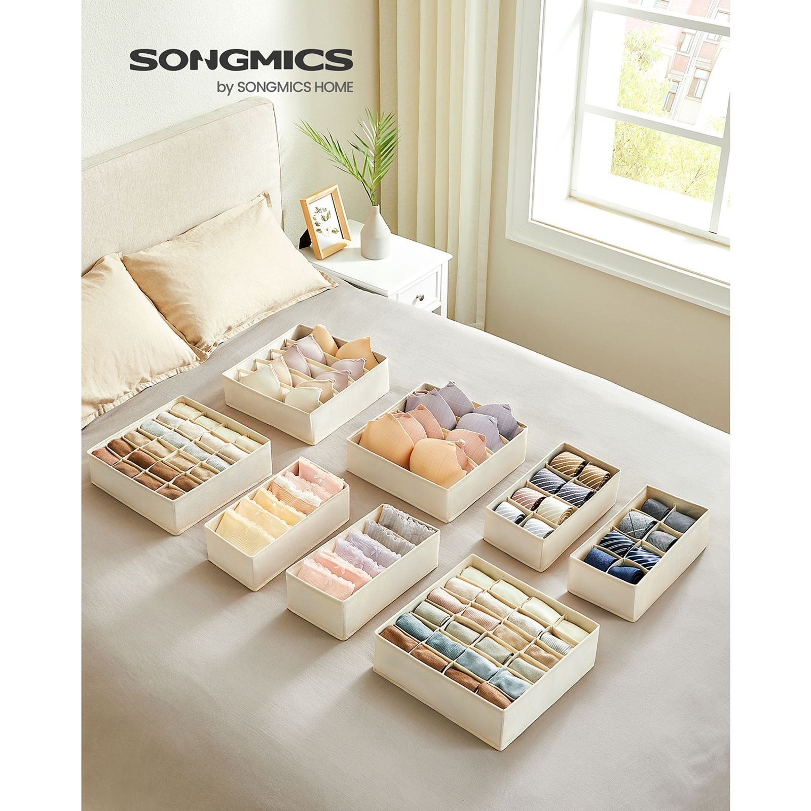 Songmics Aufbewahrungsbox – Textil – Beige – 8-teiliges Set