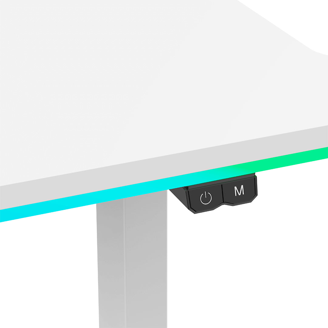 Ultradesk Iron Gaming-Tisch – 132,5 × 60,5 cm, höhenverstellbar, RGB-Beleuchtung, weiss, Stahl