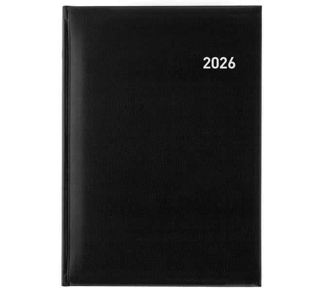 Biella Quattro Agenda – 1 Tag pro Seite, gebunden, A4, 2026, 1-Stunden-Takt, mehrsprachig, schwarz, FSC