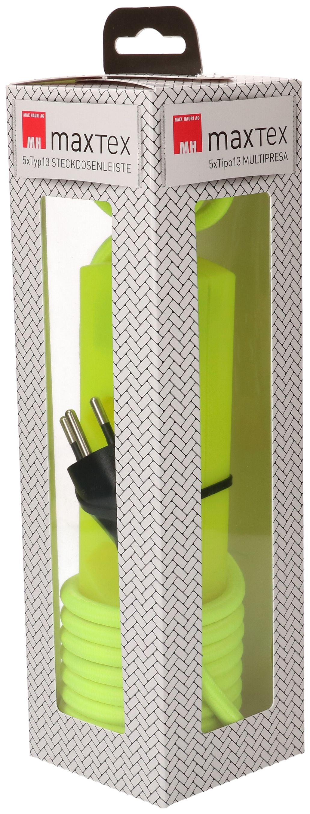 MaxTex Steckdosenleiste – 5× T13, 2 m, mit Schalter, Gelb/Neongelb