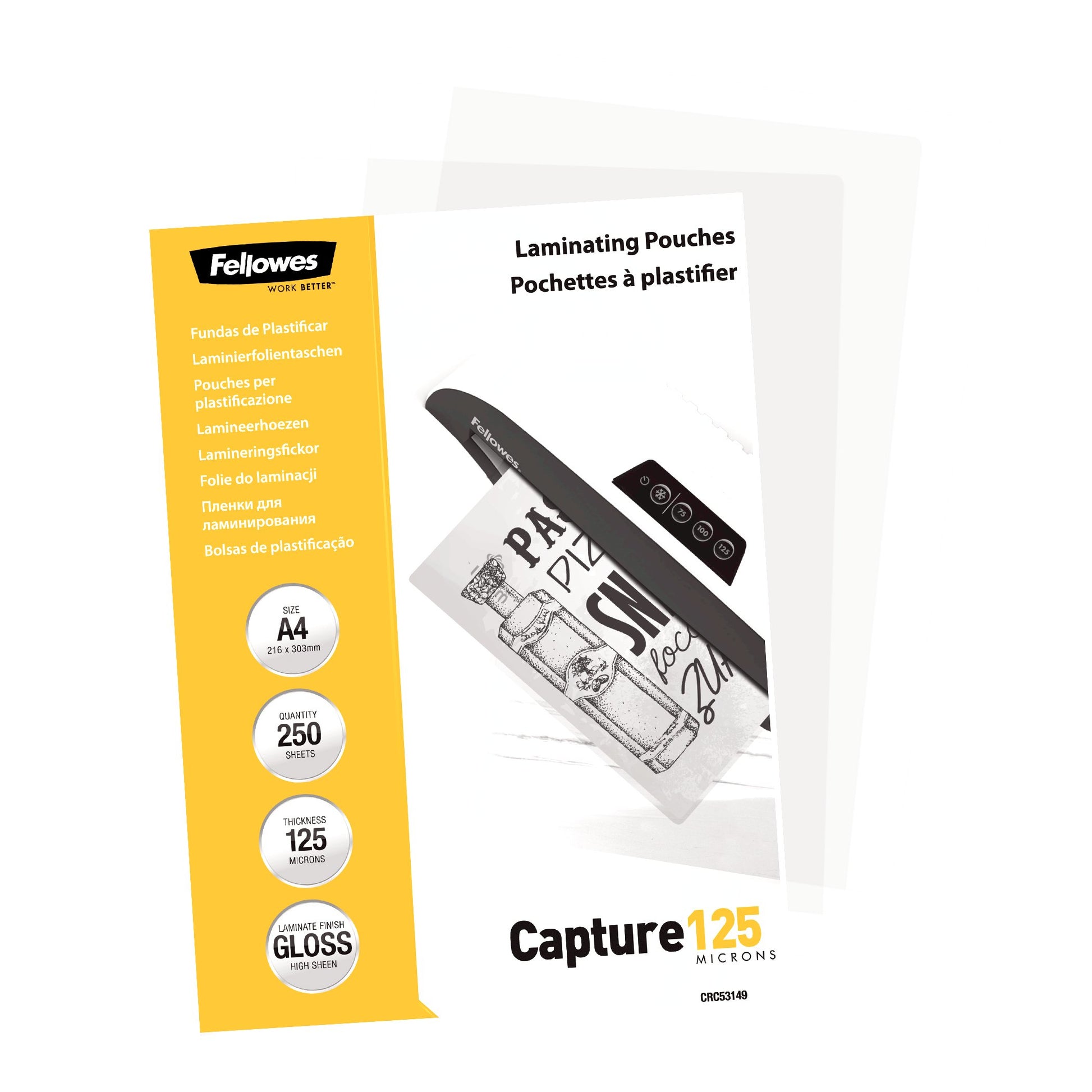 Fellowes Laminierfolien A4, glänzend – 125 µm, 216 × 303 mm, 250 Stk.