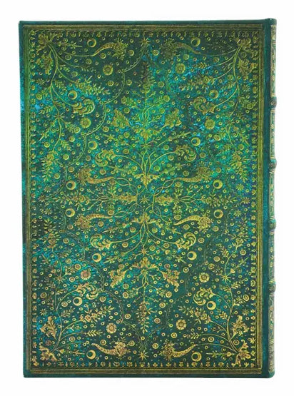 Paperblanks Notizbuch, blanko, Fadenheftung, Hardcover, 144 Seiten, 120 g/m² – smaragdgrün, Muster