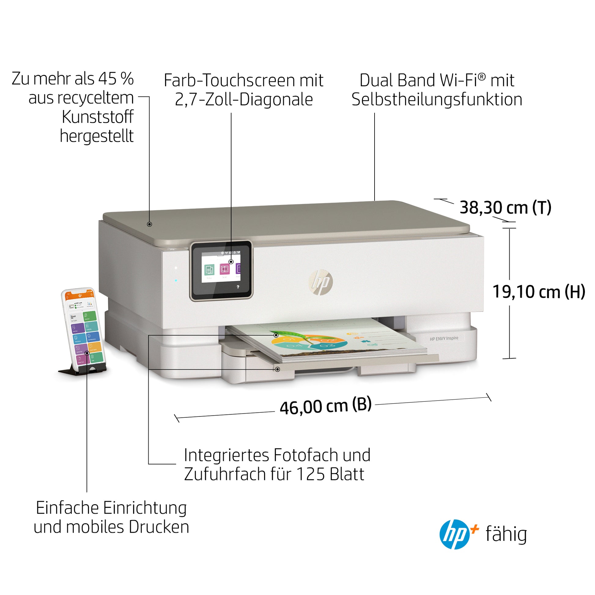 HP Envy Inspire 7220e – Farbiges Tintenstrahl-MFP A4, 3-in-1 – USB/WLAN – Duplex – 15 Seiten/Min. S/W, 10 Seiten/Min. Farbe
