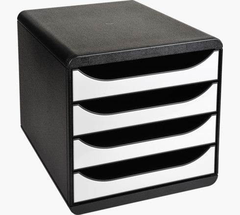 Exacompta Big-Box Schubladenelement – 4 Schubladen, für A4+, schwarz/weiss, B 347 × H 267 × T 278 mm