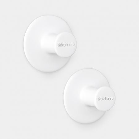 Brabantia Haken – 4,8×4,8×2,5 cm, Kunststoff, 2 kg, zum Schrauben, Weiss, 2er-Set