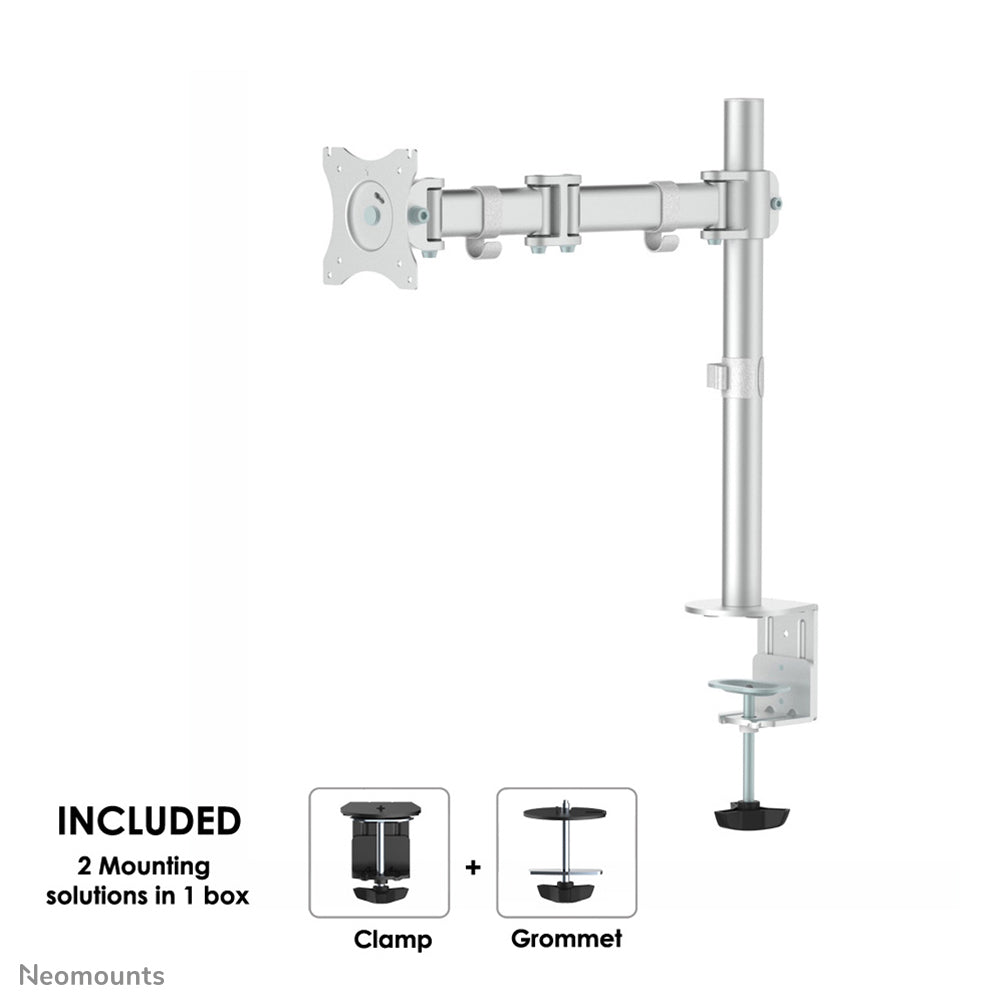Neomounts NM-D135SILVER – Monitorarm Tischhalterung – Klemme/Durchführung – 1 Monitor – 10–30" – VESA 75×75/100