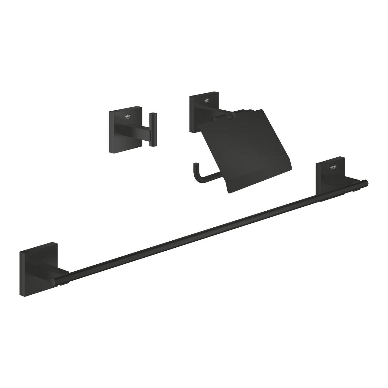 GROHE Badzubehör-Set – 55,8 cm, Metall, Wandmontiert, Kleben, Schwarz, 3-teiliges Set