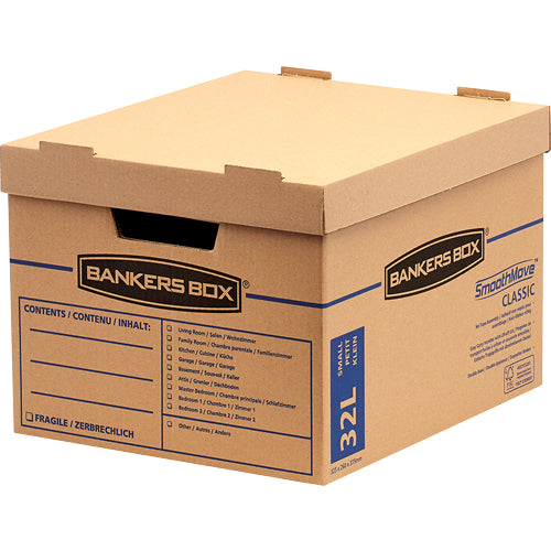 Fellowes Versandkarton SmoothMove Classic – 375 × 325 × 260 mm, 32 l, mit Deckel, natur – 10 Stk.
