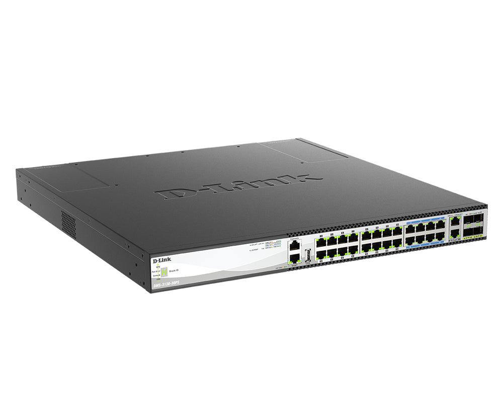 D-Link DMS-3130-30PS/E – Managed Switch – 16×2.5G, 8×5G, 2×10G, 4×SFP28, L3, PoE++ 740 W, 19" Rack