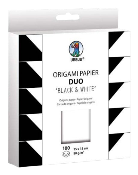 URSUS Origamipapier – 15 × 15 cm, Schwarz/Weiss, 80 g/m² – 100 Blatt