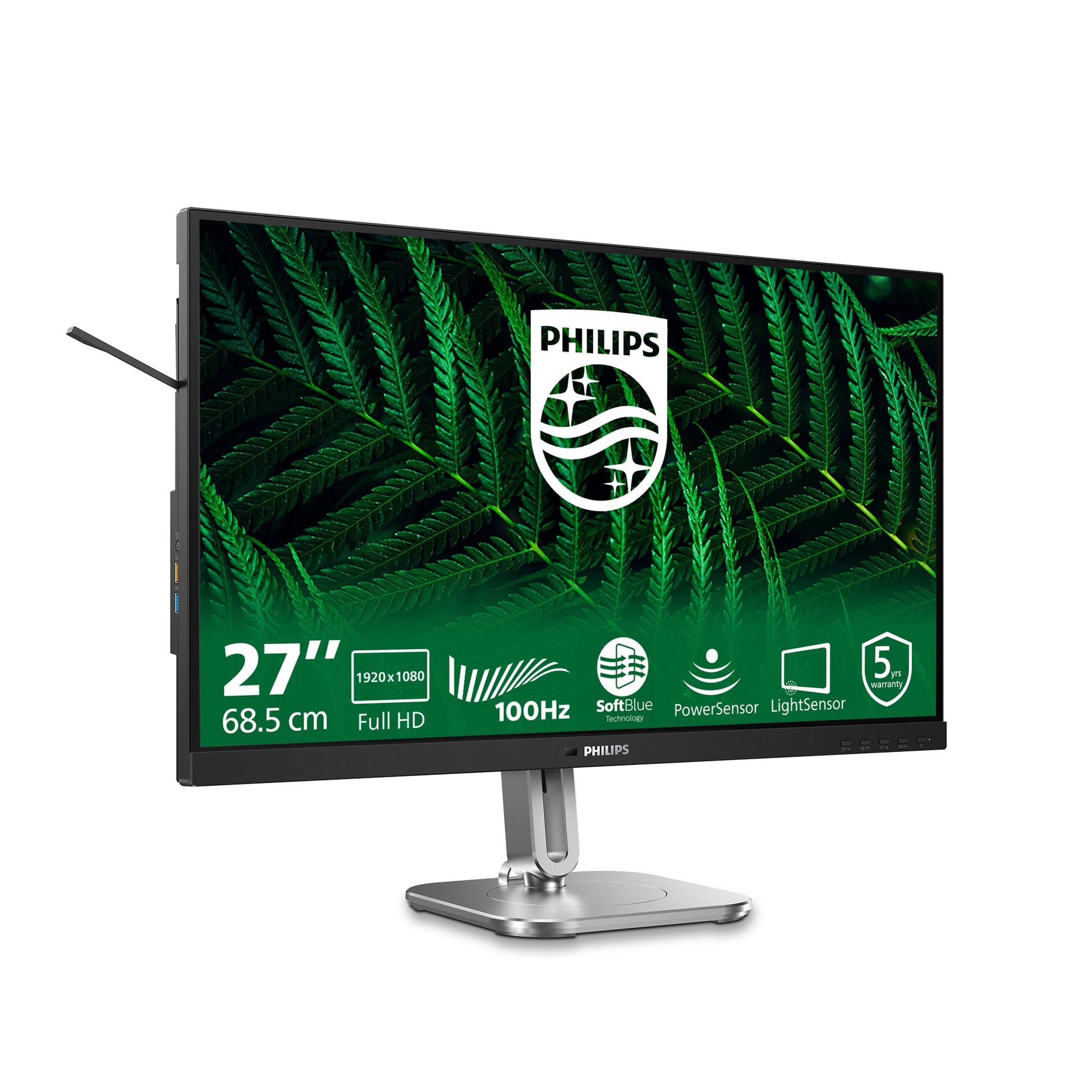 Philips 27B2G5200/00 – Monitor, 27", IPS, 75 Hz, 300 cd/m², Lautsprecher, Adaptive Sync, VESA 100 × 100, Grau