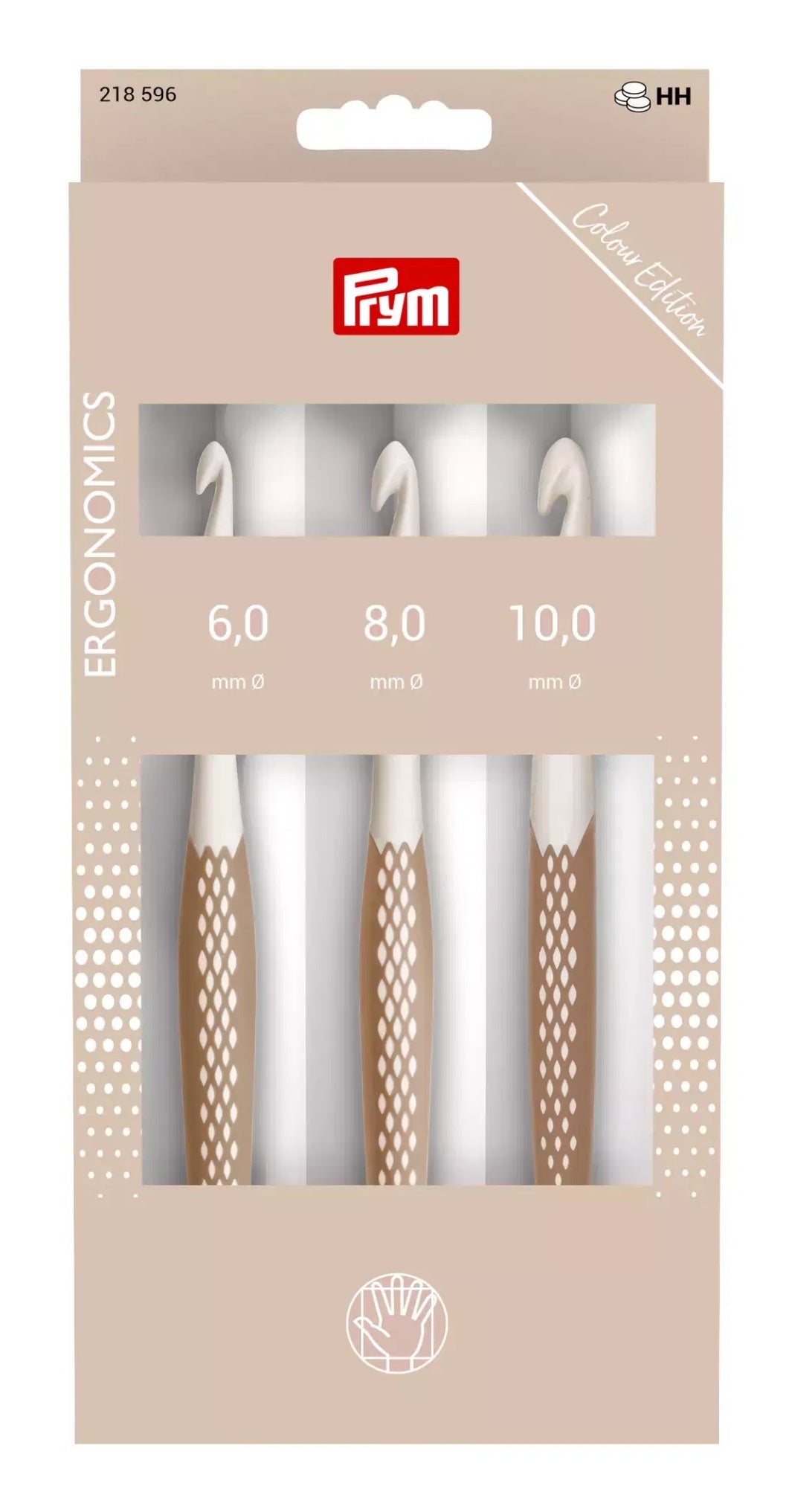 Prym Ergonomics Prym Häkelnadel – Ø 0,6–1,0 cm, ABS Synthetik, graubraun, weiss, 3 Stk.