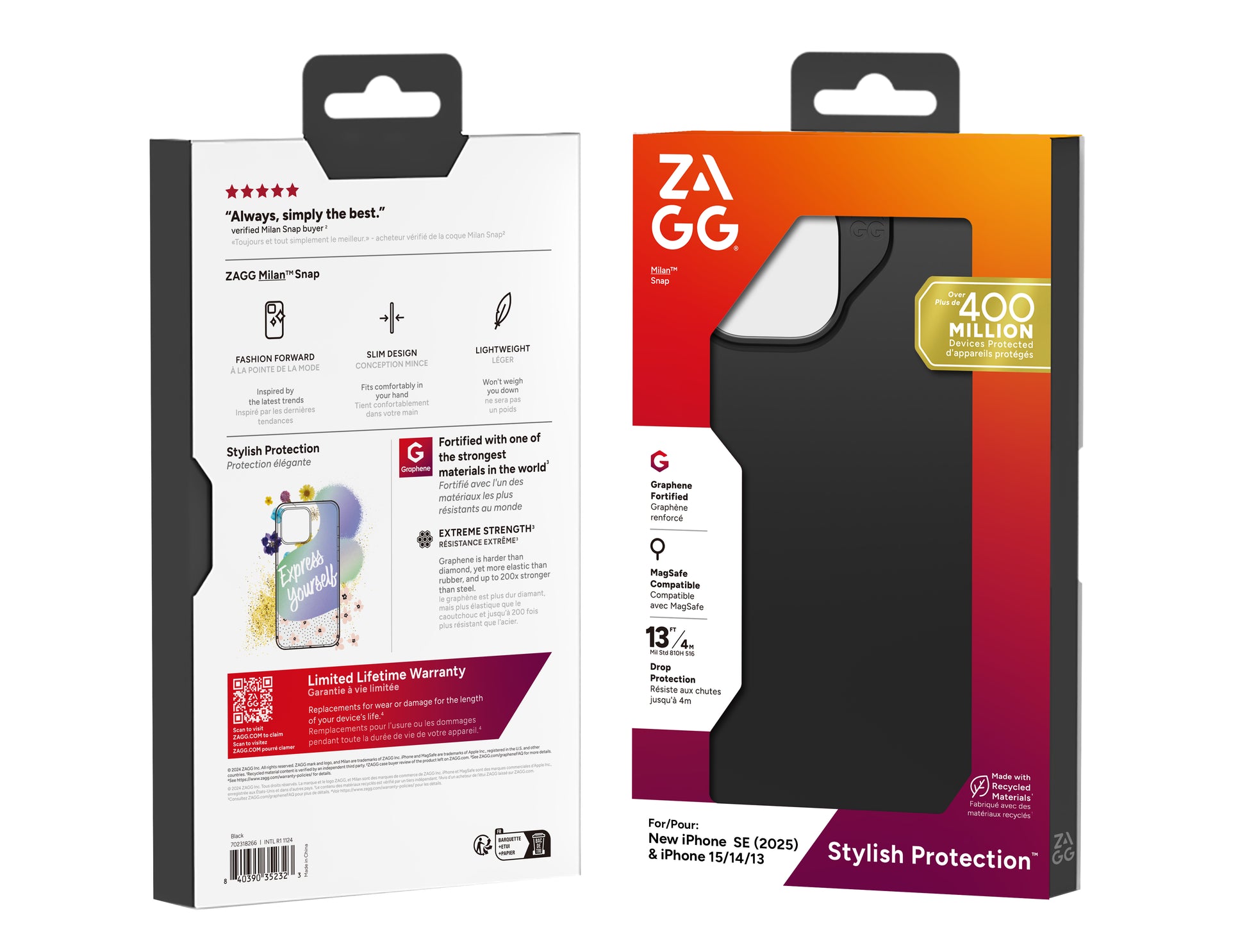 ZAGG Backcover Milan – für Apple iPhone 13–16 – schwarz – Snap-/Lock-Verschluss