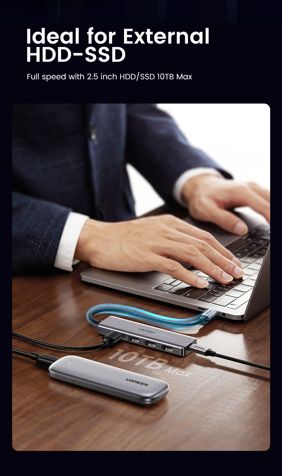 Ugreen 70336 USB-Hub – USB-C, 4× USB-A, für Samsung/Huawei/LG
