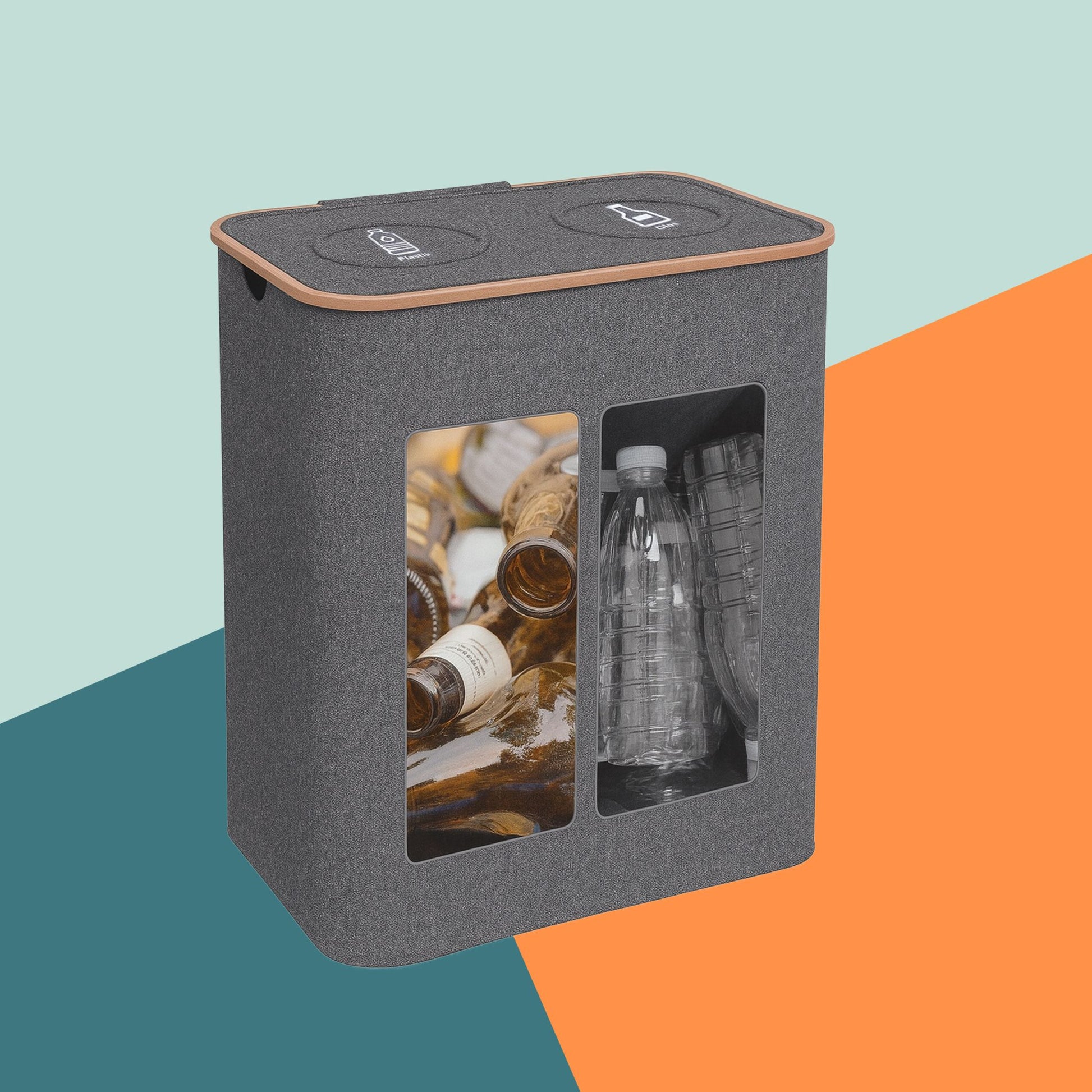 Relaxdays Recyclingbox – 140 l – Kunststoff, rechteckig – Grau – 2-fach