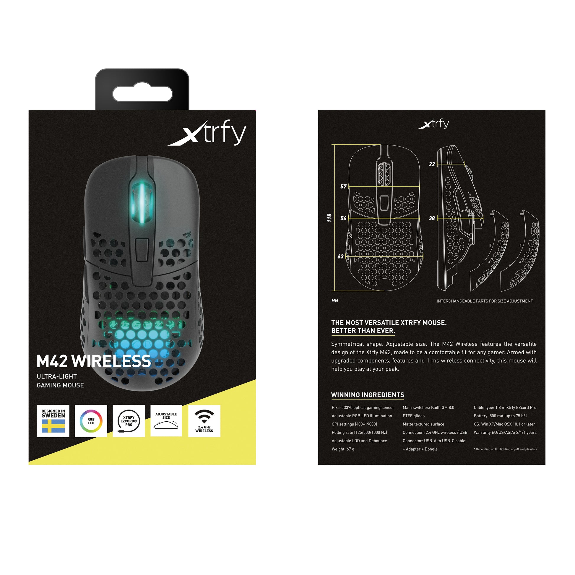 CHERRY XTRFY M42 – Gaming-Maus – Kabellos (2,4 GHz), 19000 DPI, RGB-Beleuchtung, Weiss