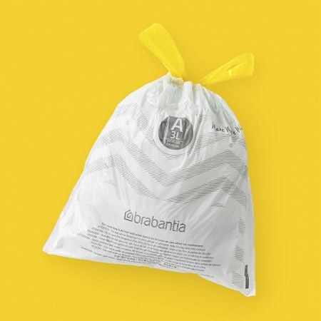 Brabantia Kehrichtsack für PerfectFit A – 5 l, mit Zugband, PE, weiss, 270 × 290 mm, 40 Stk