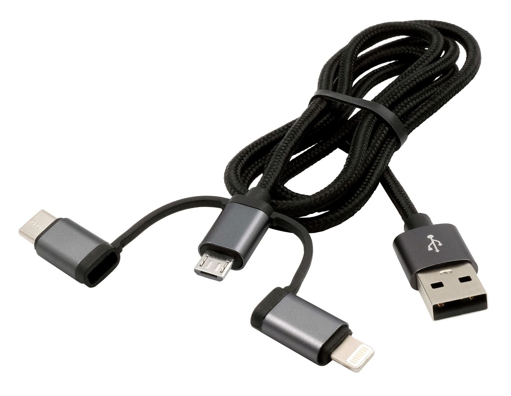EXSYS Multi-Kabel – 3-in-1 USB-A auf USB-C/Lightning/Micro-USB 1 m, Schwarz – für iPhone/Android