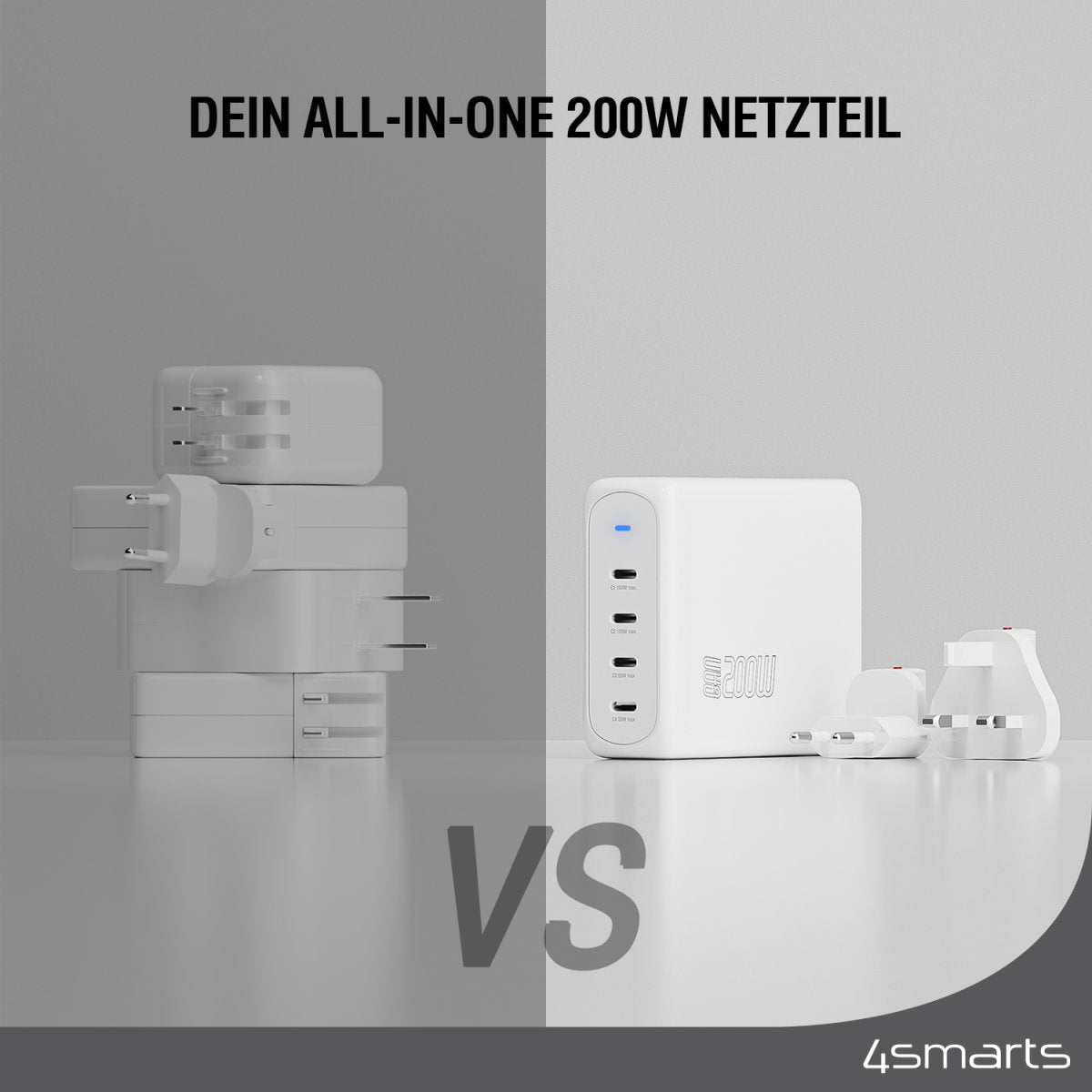 4smarts Flex Pro Ladegerät – 200 W, 2× USB-C, GaN – für Nintendo Switch, Laptop, Smartphone und mehr