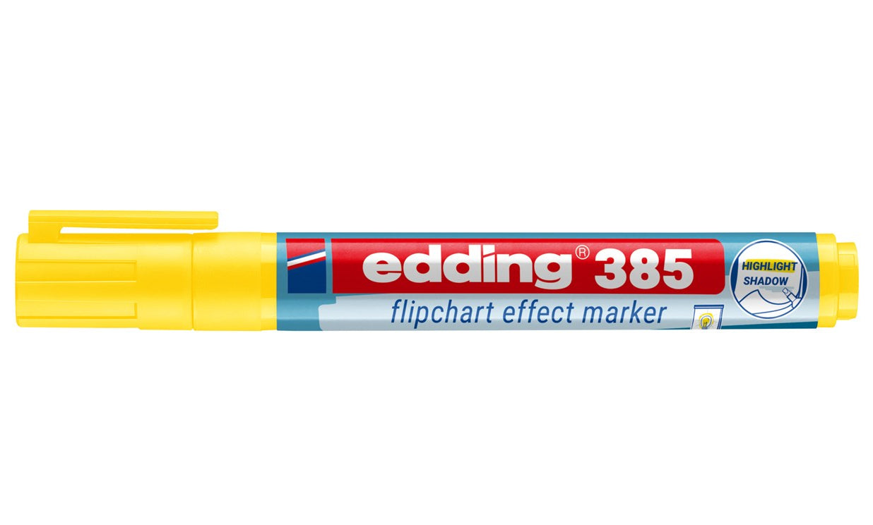 Edding 385 Flipchart-Marker – Pinselspitze 1–5 mm, Gelb, nachfüllbar, Cap-Off – für Flipcharts/Papier