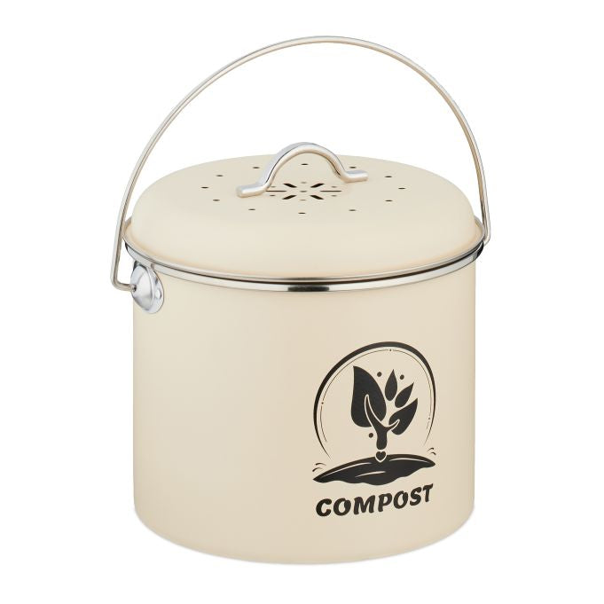 Relaxdays Komposteimer 10051221_550 – 3,5 l – Eisen, rund – creme