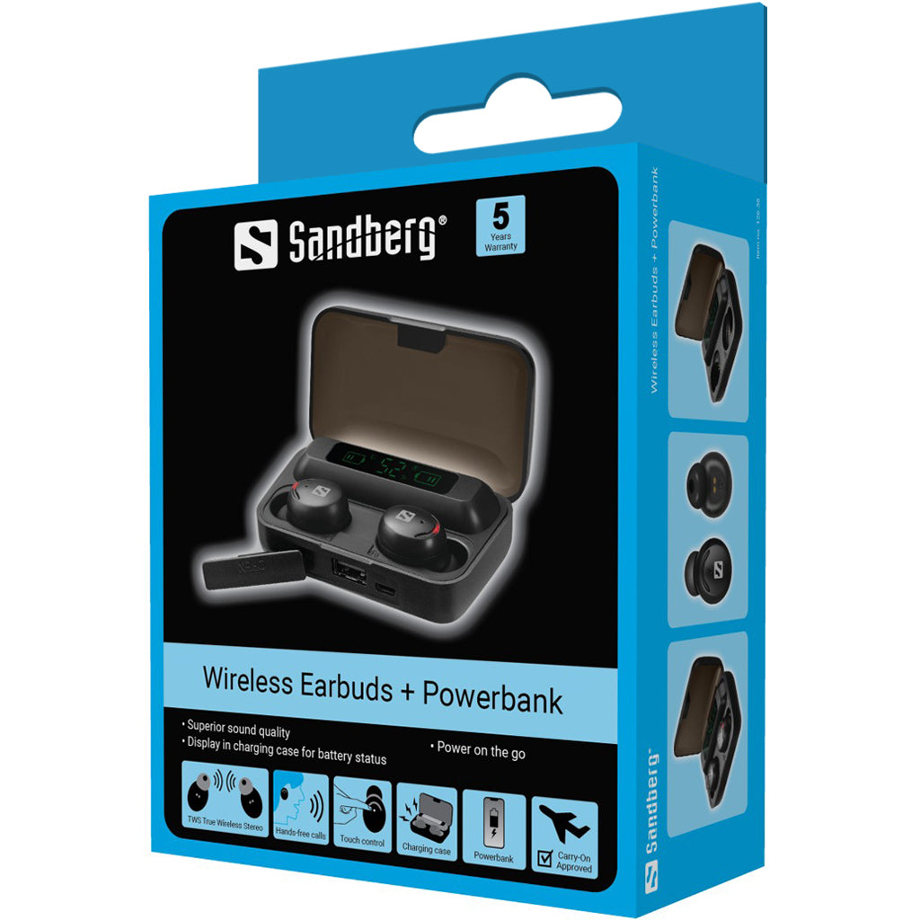 Sandberg Bluetooth Ohrhörer + Powerbank – True Wireless In-Ear Kopfhörer – Bluetooth