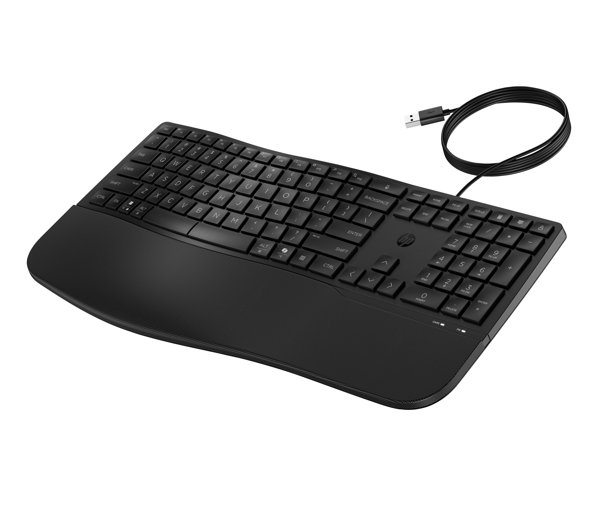HP 485 Comfort – Tastatur – Membran – kabelgebunden, USB-A – mit Handballenauflage – Schwarz