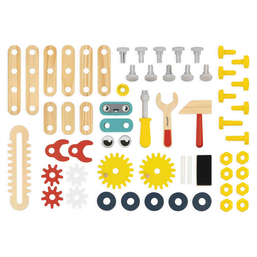 JANOD Brico'Kids Werkbank Roboter – 50-teilig – ab 3 Jahren – 48,0 × 79,0 × 31,5 cm – mehrfarbig – FSC