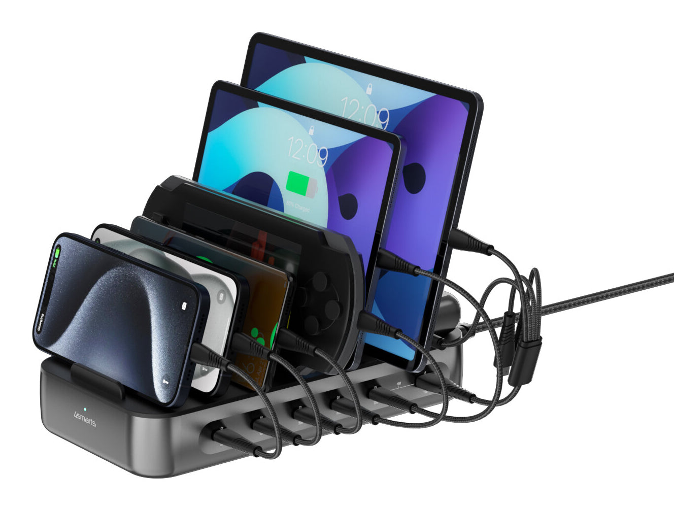 4smarts Ladestation Team USB-Desktop-Ladegerät 100 W – USB-C×5, USB-A×1 – für Apple – Schwarz