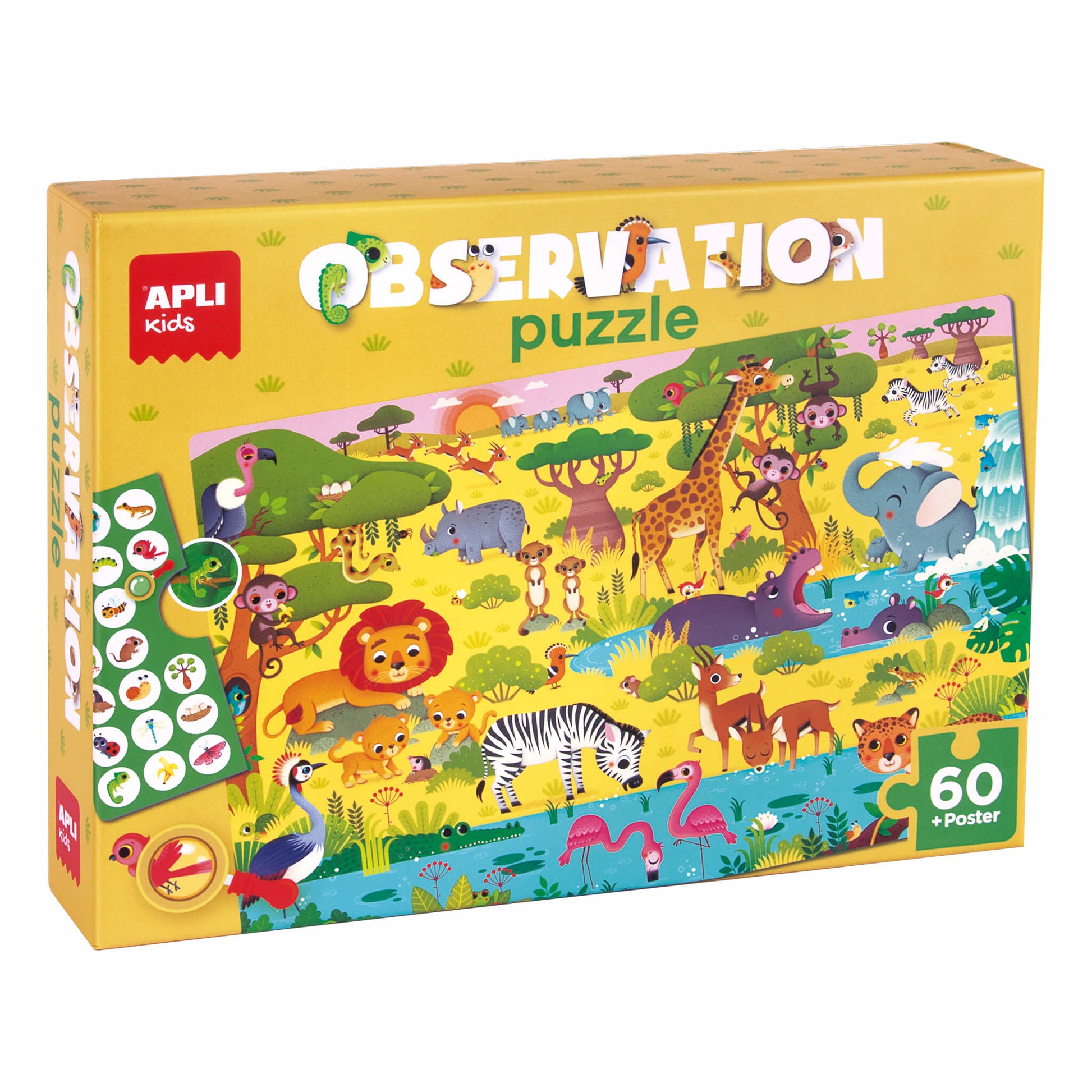 APLI Kids Puzzle Wimmel Savanne – ab 4 Jahren, 62 Teile, Format 520 × 340 mm, Karton