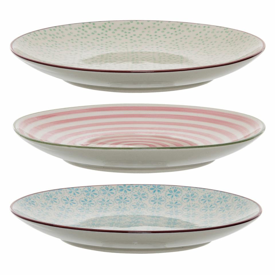 Bloomingville Essteller – 3er Set, Ø 20 cm, Steingut, Mehrfarbig, spülmaschinenfest, mikrowellengeeignet