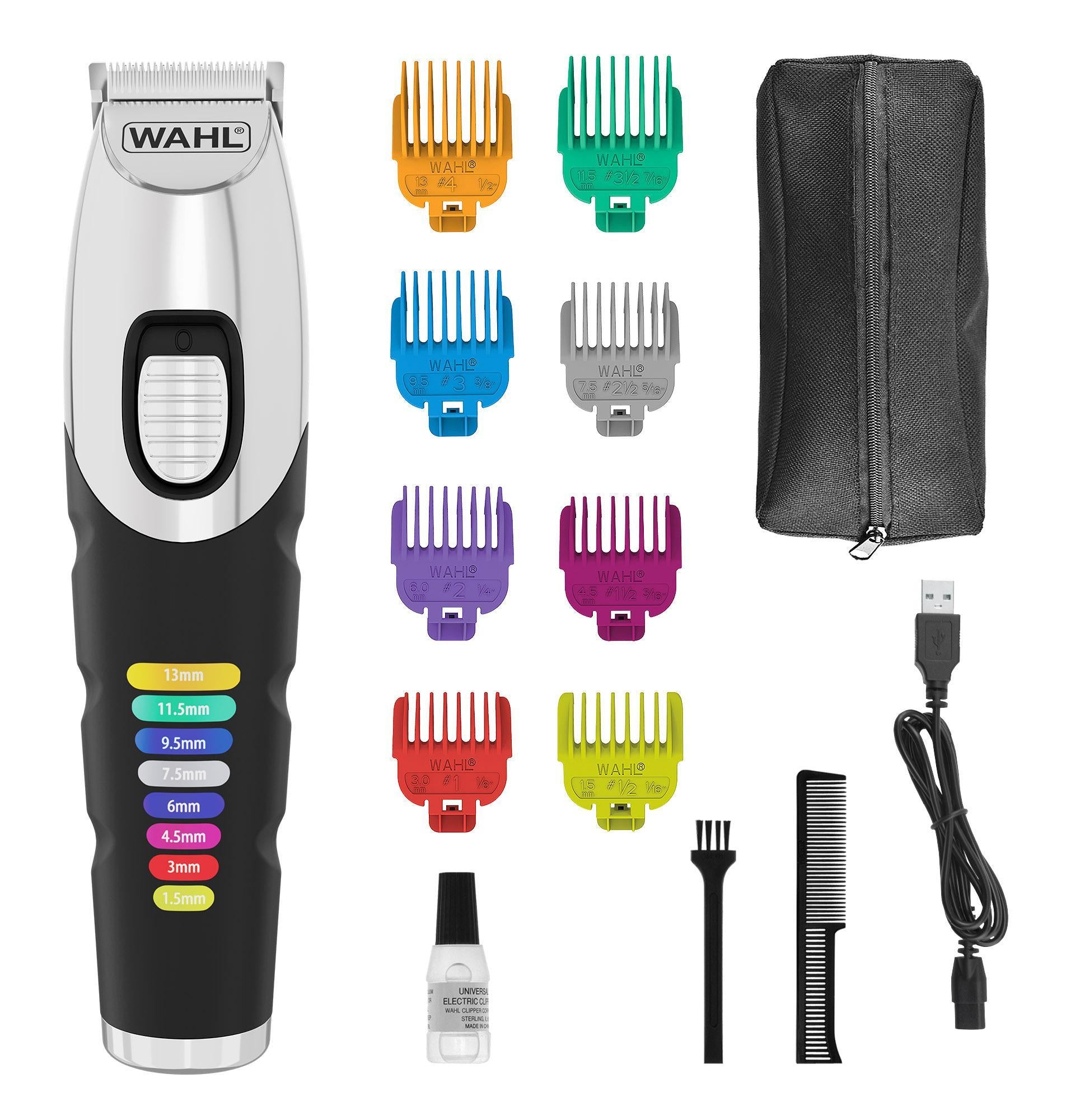 Wahl Barttrimmer Color Trim – Akkubetrieb, 240 min, 0,5–13 mm, 9 Stk, 3 cm Schnittbreite – Schwarz/Silber