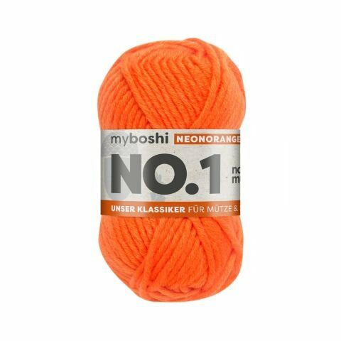 myBoshi Nr.1 Wolle Neonorange – 50 g, 55 m, Nadel 7 mm, 70% Polyacryl/30% Merinowolle, 1 Stk.