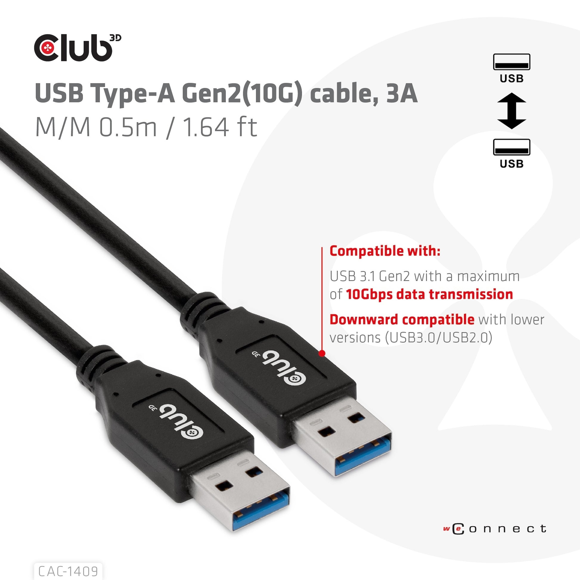 CLUB3D Club 3D – USB-Kabel, USB-A zu USB-A, 0,5 m, USB 3