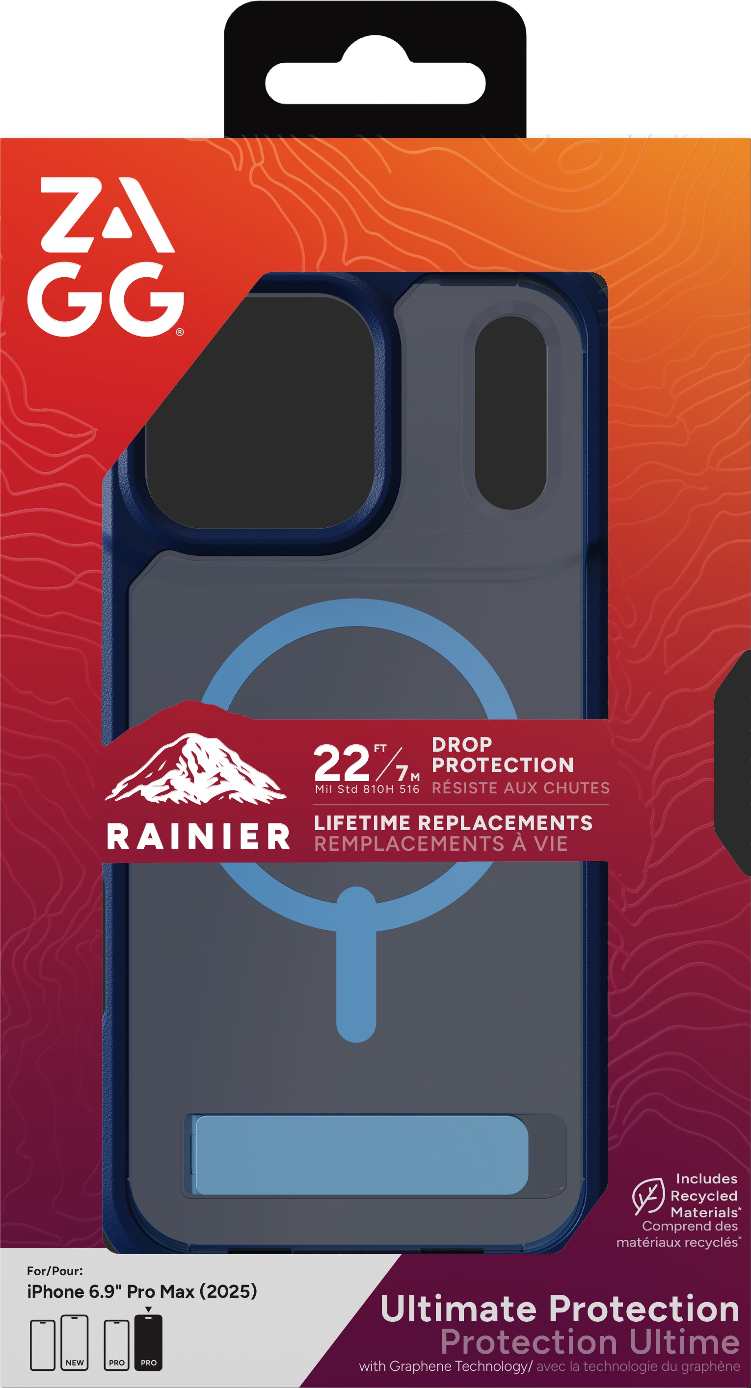 ZAGG Rainier Snap Backcover – für Apple iPhone 17 Pro Max, mit Ständer, Graphen, Blau, bis 7 m Sturzsicher