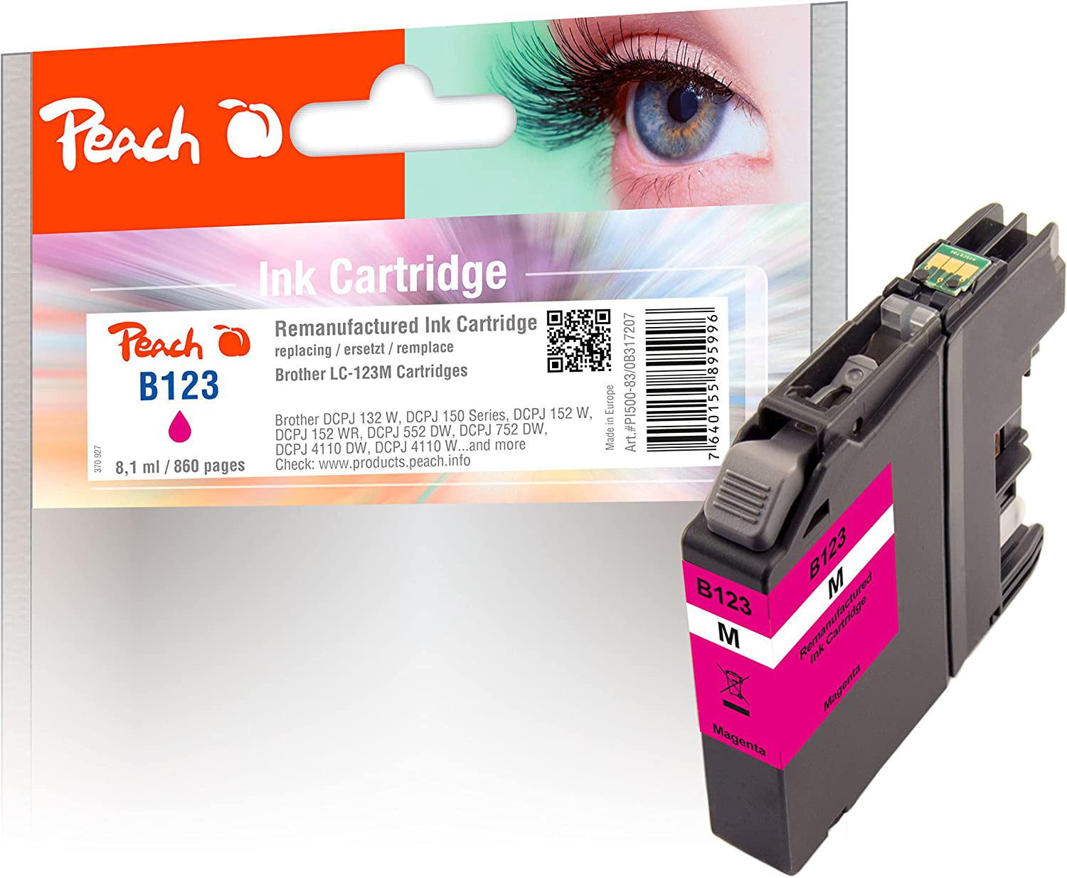 Peach LC-123M Magenta Tintenpatrone (Kompatibel) – 860 Seiten – für Brother DCP-J 752 DW, MFC-J 470 Serie …
