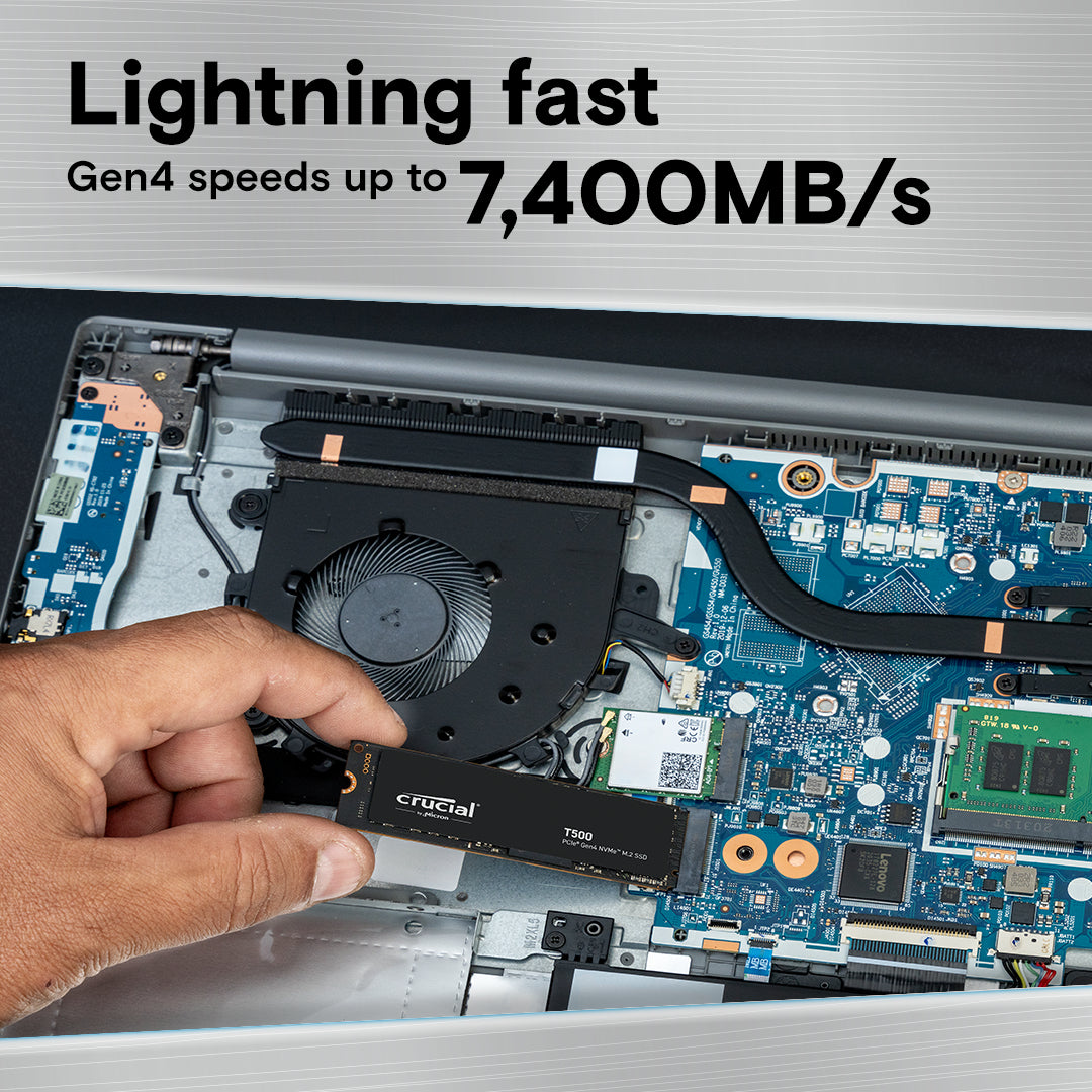Crucial T500 2 TB – M.2 2280 NVMe PCIe 4.0 x4, Lesen 7'400 MB/s, Schreiben 7'000 MB/s
