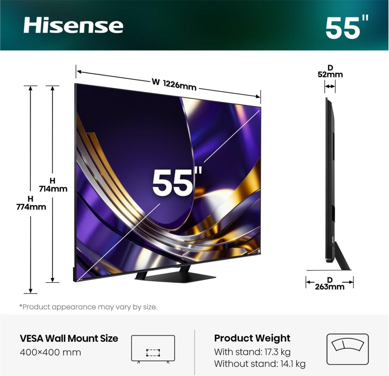 Hisense 55U7DS PRO – 55" TV – 4K UHD – Mini-LED (ULED) – VIDAA – 165 Hz – Dolby Vision