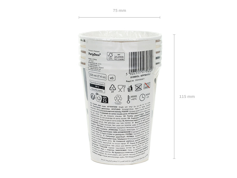 PartyDeco Becher, Papier/Karton – 2,2 dl, mehrfarbig – 6 Stk.