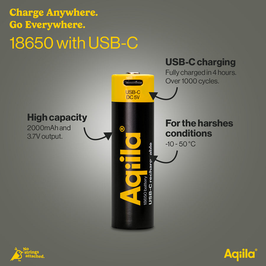 Aqiila 18650 Akku – Li-Ion, 2000 mAh, 3,7 V – 1 Stk.