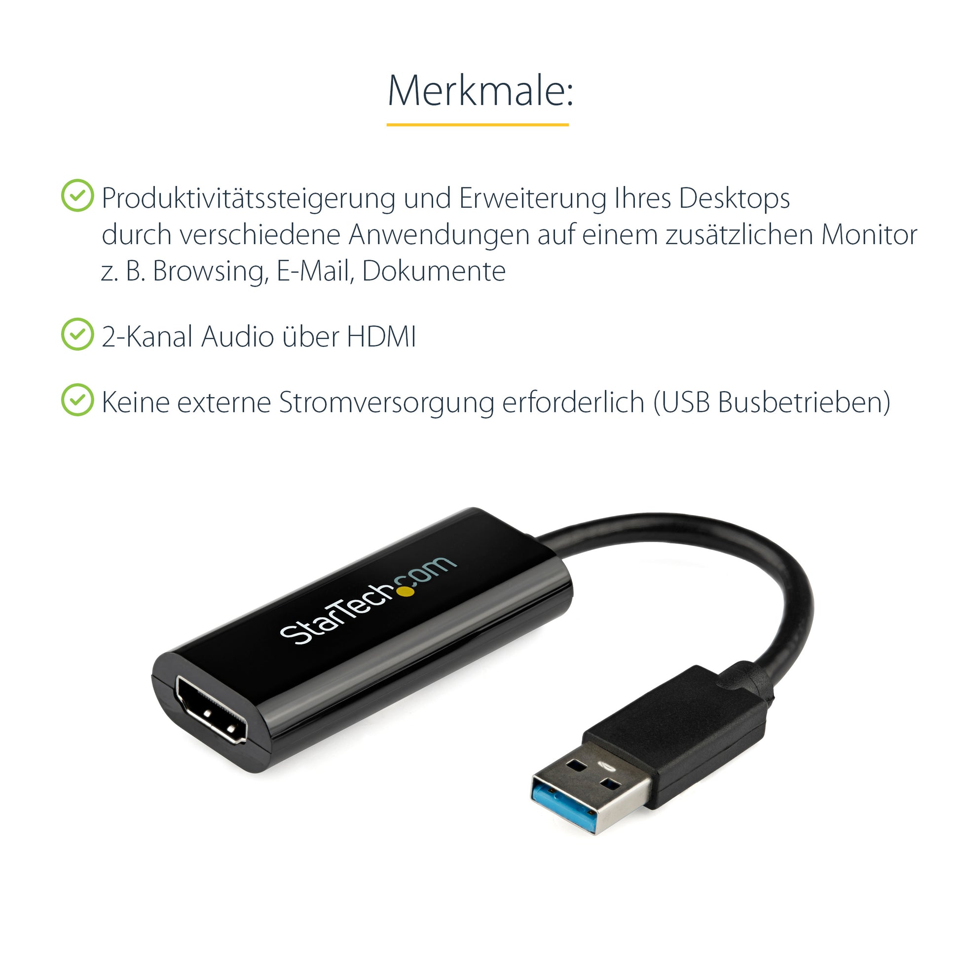 StarTech.com Adapter USB-A zu HDMI – 1920 × 1200, USB 3.2 Gen 1 (5 Gbit/s), 0,062 m Kabel, für Windows