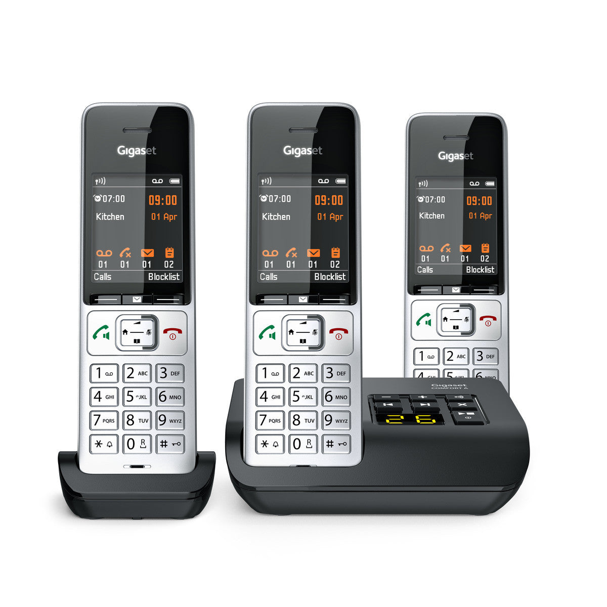 Gigaset Comfort 500 A Trio – WLAN-Telefon, inkl. 3 Mobilteile, DECT (GAP), Silber/Schwarz