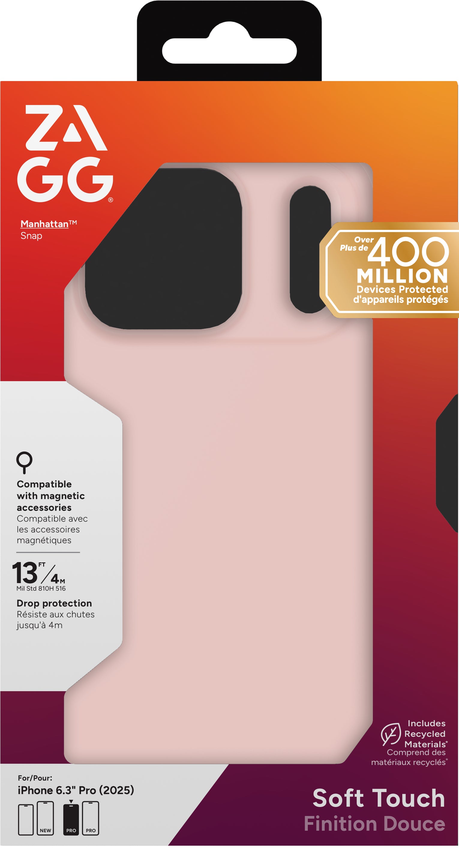 ZAGG Manhattan Snap – Backcover – für Apple iPhone 17 Pro, MagSafe, Graphen+Silikon, Pink, bis 4 m Sturzsicherung